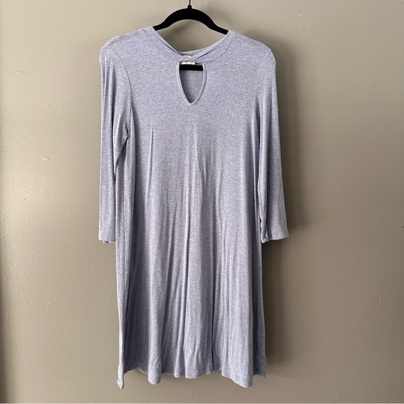 Everly 3/4 Sleeve Fit & Flare Keyhole Front Shift Dress |‎ Heather Blue - Picture 1 of 8